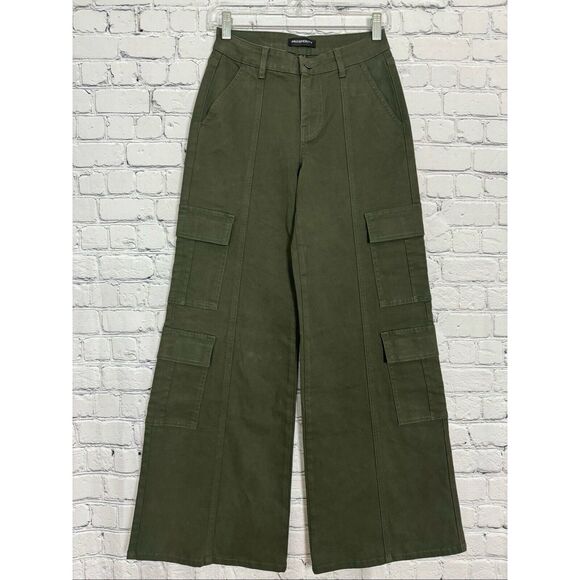 Prosperity Denim Wide Straight Leg Cargo Jeans Womens 25 in Olive Green NWT - Picture 1 of 9